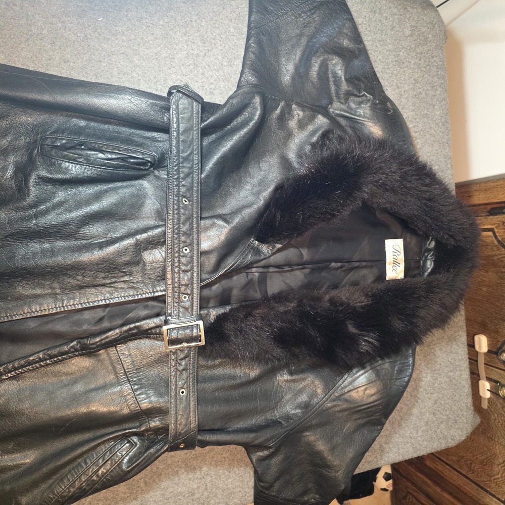 vintage Rallee leather and fur coat Full Length Trench Coat P1
